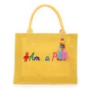 Bolsa De Praia De Jutá Yellow Com Frase Amo A Praia