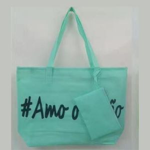 Bolsa De Praia Frase Amo O Verão Com Necessáire Pink Green