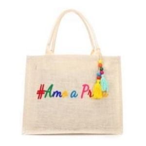 Bolsa De Praia De Jutá Beige Com Frase Amo A Praia