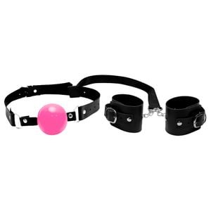 Kit Bracelete Bondagem Com Mordaça Bola Dominatrixxx