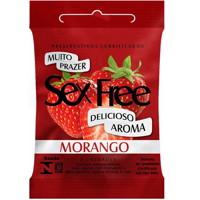 Preservativo Morango Com 3 Unidades Sex Free
