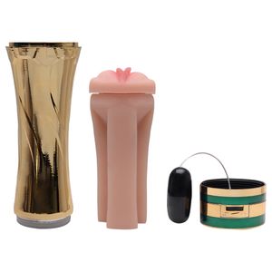 Masturbador Vibrador Vagina Dourado Vipmix