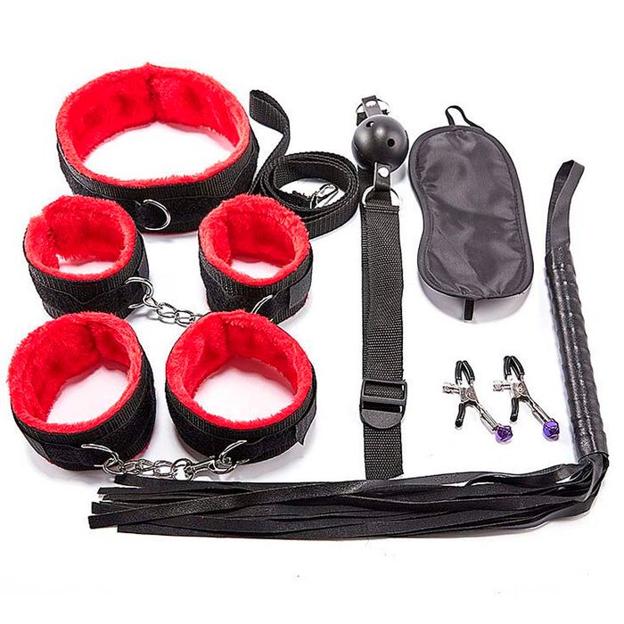 Kit Sado Bondage Preto Com Vermelho Sexy Import