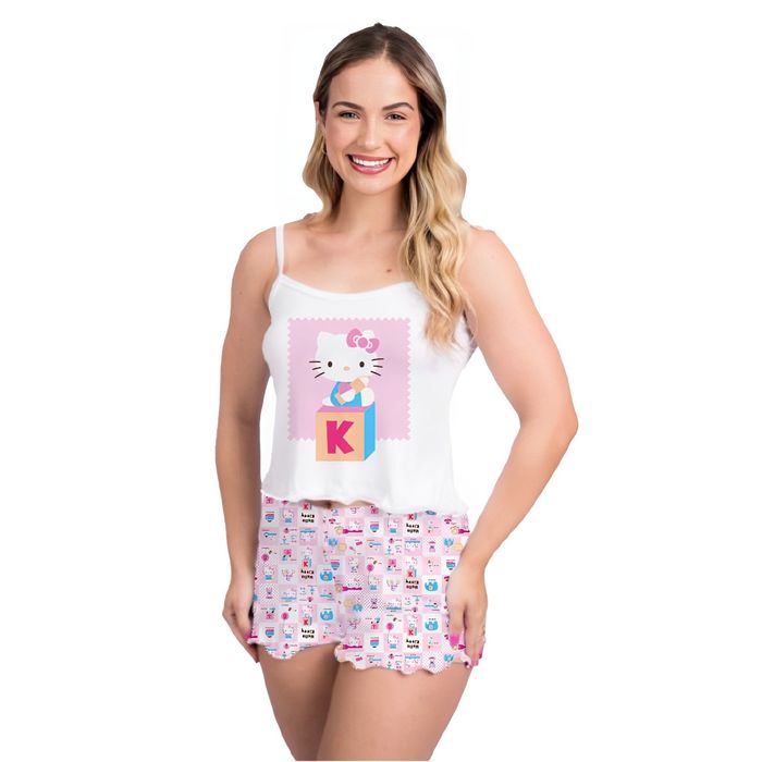 Pijama Curto Vivi Hello Kitty 3 Gota De Sonho