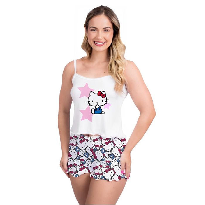 Pijama Curto Vivi Hello Kitty 5 Gota De Sonho