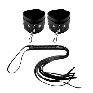 Kit Algema Bracelete E Chicote Couro Sado êxtase