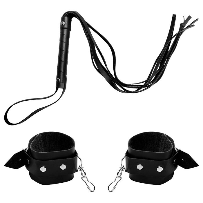 Kit Algema Bracelete E Chicote Couro Sado êxtase