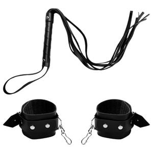 Kit Algema Bracelete E Chicote Couro Sado êxtase