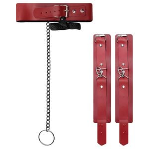 Harness Coleira Algemas Traseiras Guia Love Red êxtase