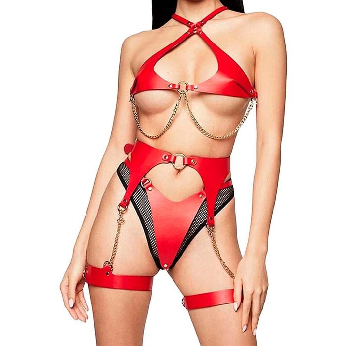 Conjunto Harness Top Calcinha Cinta Liga Sexy Import