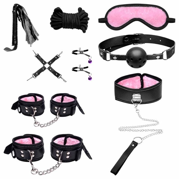 Kit Fetiche Bondage Sado Preto E Rosa Sexy Import