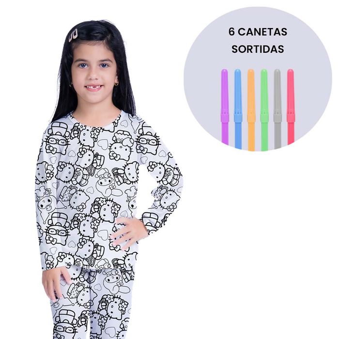 Pijama Infantil Longo Colorir Hello Gota De Sonho