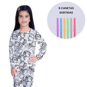 Pijama Infantil Longo Colorir Hello Gota De Sonho