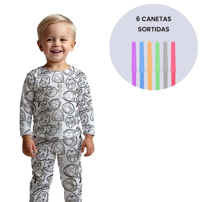 Pijama Infantil Liam Colorir Spider Gota De Sonho
