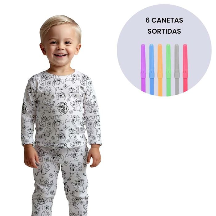 Pijama Infantil Liam Colorir Stitch Gota De Sonho