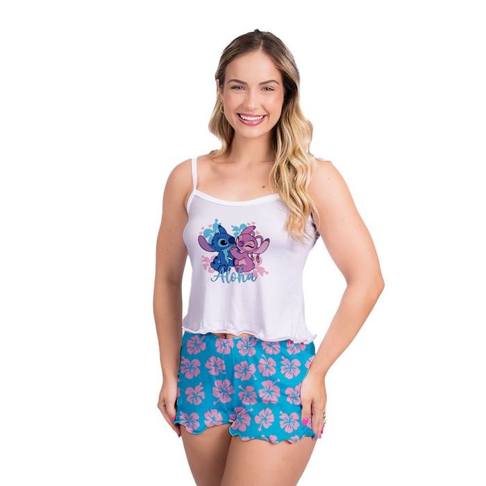 Pijama Curto Vivi Stitch Angel Aloha Gota De Sonho