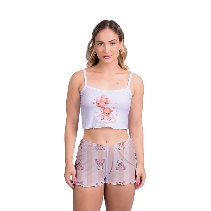 Pijama Virgínia Ursinho Bege Gota De Sonho