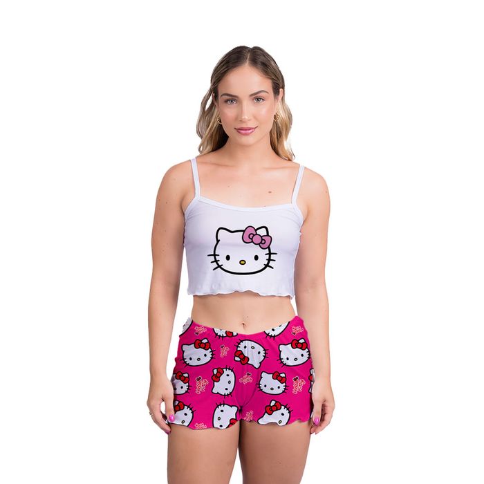 Pijama Virgínia Hello Kitty Pink Gota De Sonho