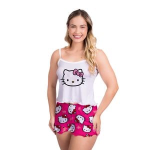Pijama Curto Vivi Hello Kitty Pink Gota De Sonho