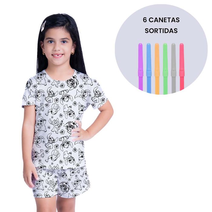 Pijama Infantil Lana Colorir Stitch Gota De Sonho
