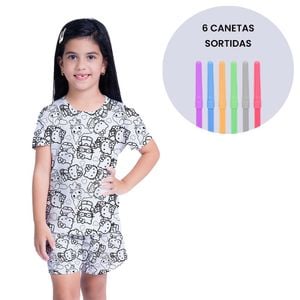 Pijama Infantil Lana Colorir Hello Kitty Gota De Sonho