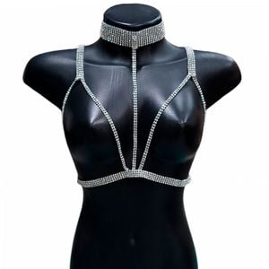 Bodychain Top Sutiã Manta Strass Com Tiras Yaffa