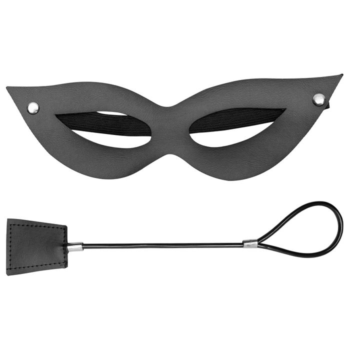 Kit Sado Máscara E Chibatinha Couro êxtase