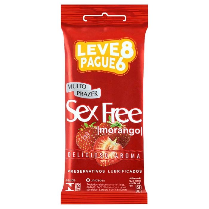 Preservativo Morango Com 8 Unidades Sex Free