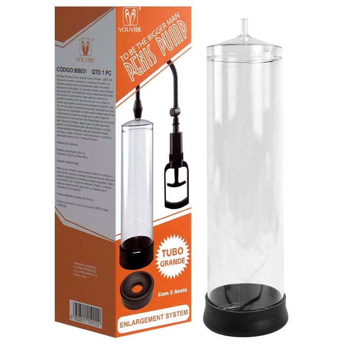 Bomba Peniana Tubo Grande 2 Anéis 28 X 9cm Vipmix