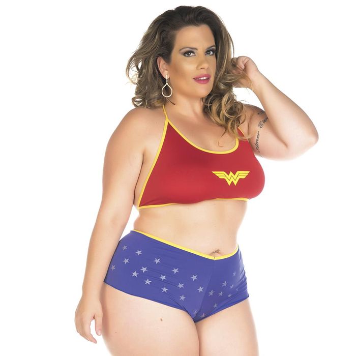 Kit Mini Fantasia Plus Size Mulher Maravilha Pimenta Sexy