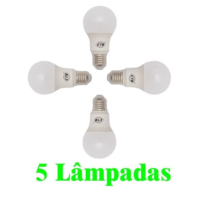 5 Lampadas Bulbo E27 9w Bc - Bivolt Policarbonato Leitosa