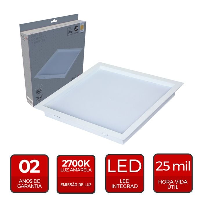 Painel Led Slim Embutir Quadrado 30w Av Comfort Bivolt Aluminio