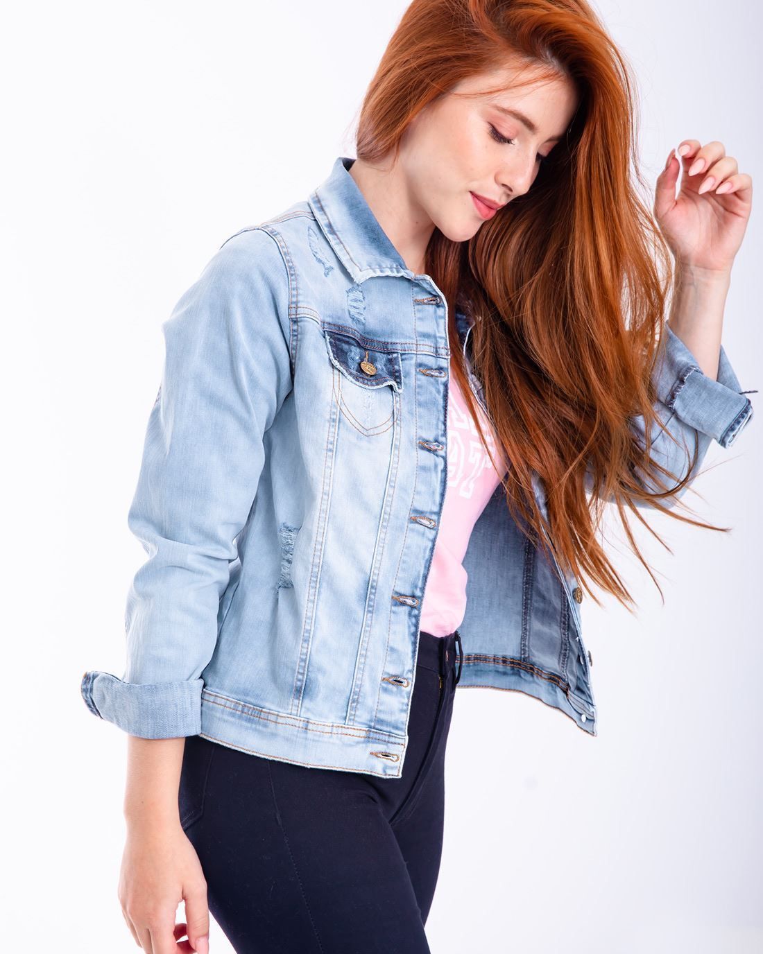 jaqueta jeans over feminina
