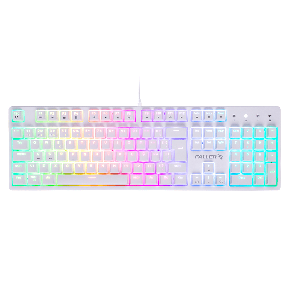 Teclado Gamer Mecânico Fallen Pantera Branco Switch Azul Com Fio