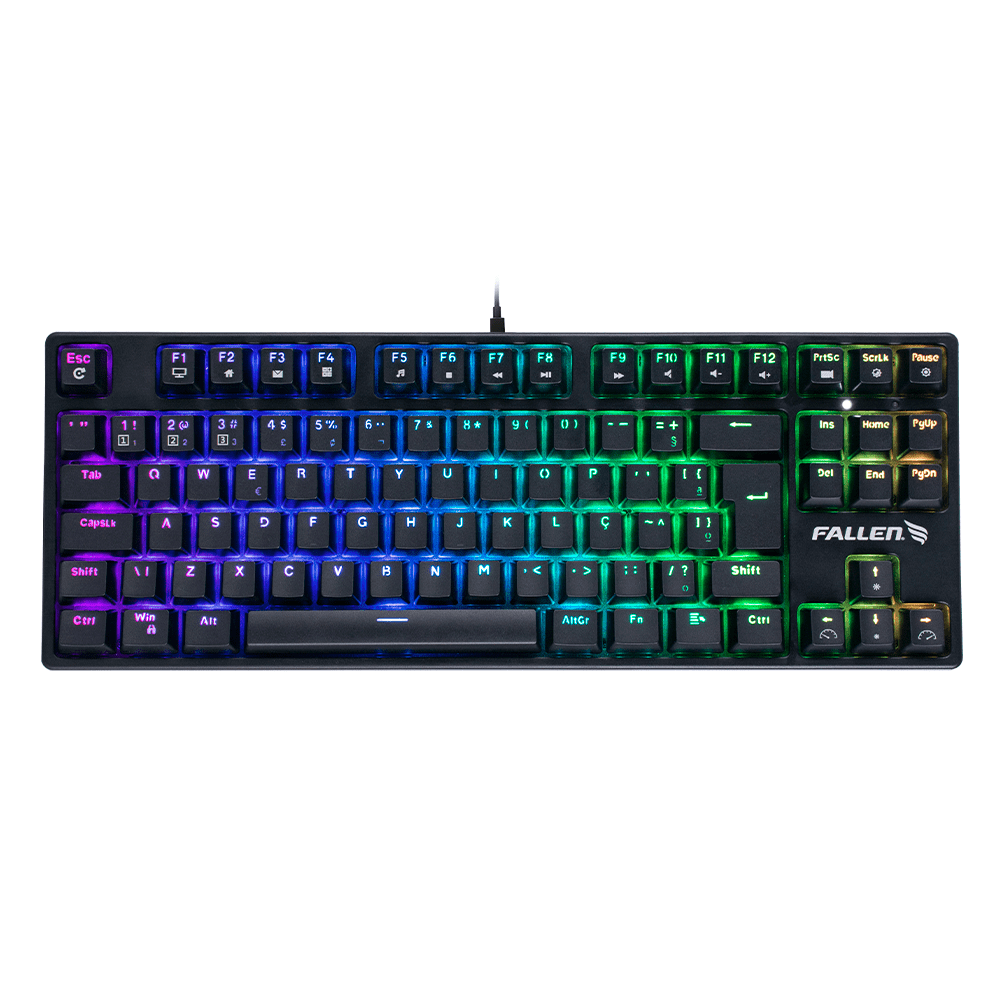 Teclado Gamer Mecânico Fallen Pantera Preto Tkl Switch Azul Com Fio