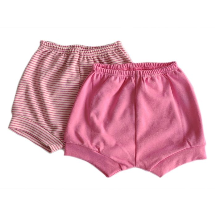 Kit 2 Shorts Bebê Liso E Listrado Rosa - Baby Best