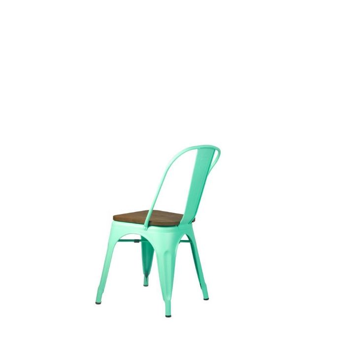 Cadeira Tolix Tiffany Com Assento Em Madeira Escura