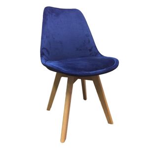 Kit 3 Cadeiras Eames Leda Em Veludo Base Madeira Sem Braço Azul