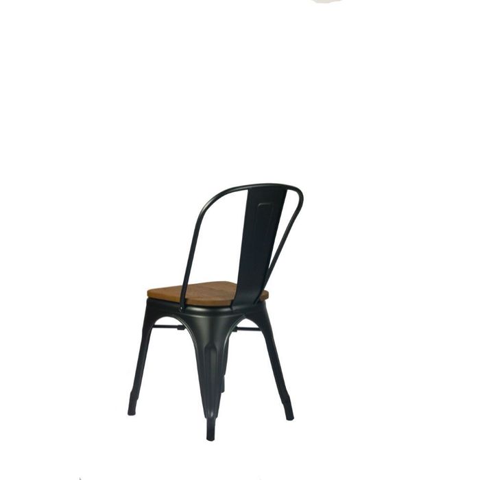 Cadeira Tolix Preto Com Assento Em Madeira Escura