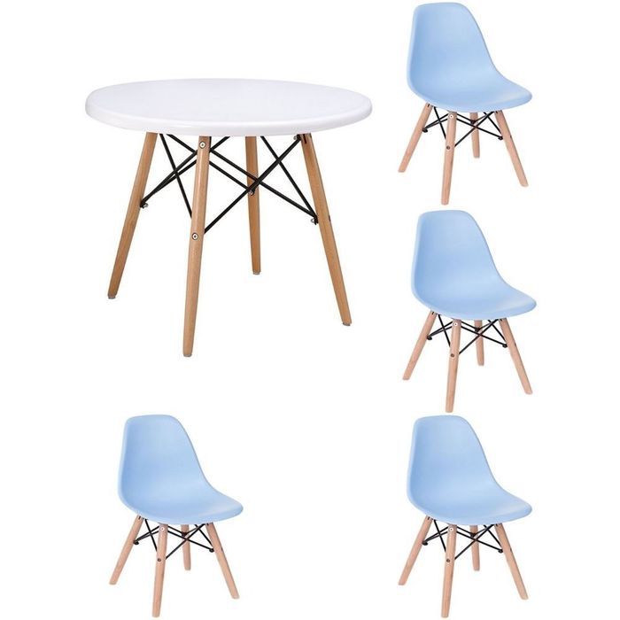 Kit Mesa Infantil Branco Com 4 Cadeiras Eames Infantil Azul