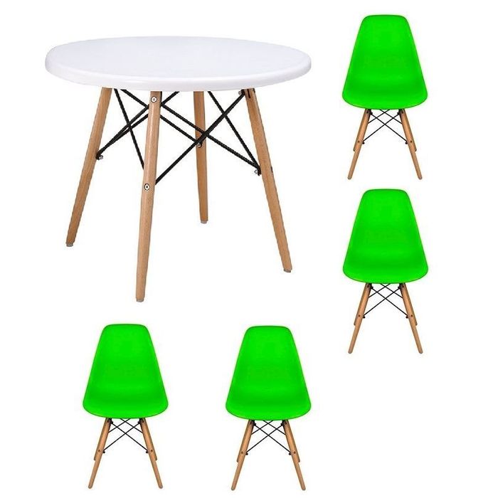 Kit Mesa Infantil Branco Com 4 Cadeiras Eames Infantil Verde