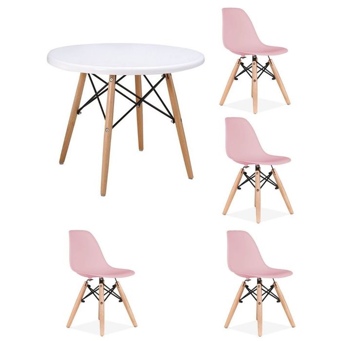 Kit Mesa Infantil Branco Com 4 Cadeiras Eames Infantil Rosa