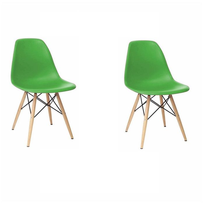 Kit 2 Cadeiras Eames Madeira Sem Braço Verde