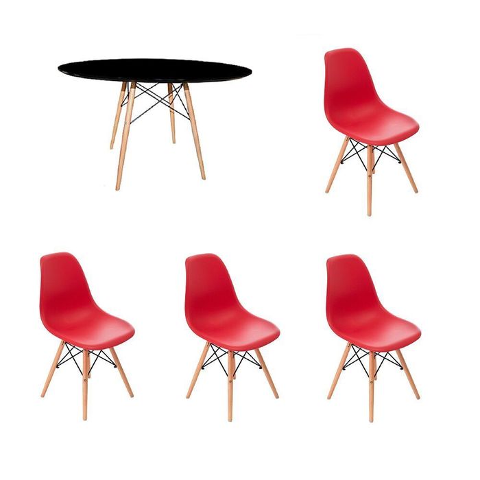 Kit Mesa Eames Adulto 100cm Preto 4 Cadeiras Eames Sem Braço Vermelho