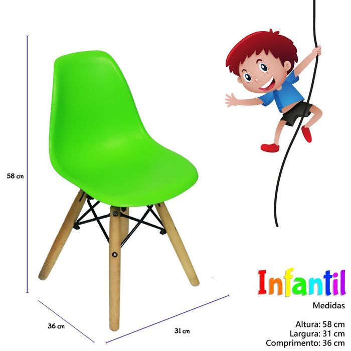 Cadeira Eames Infantil Base Madeira Sem Braço Verde