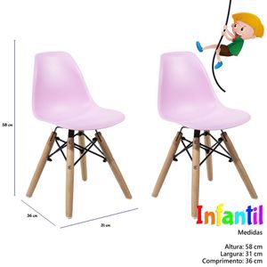 Kit 2 Cadeiras Eames Infantil Base Madeira Sem Braço Rosa