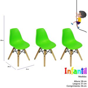 Kit 3 Cadeiras Eames Infantil Base Madeira Sem Braço Verde