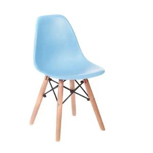 Kit 3 Cadeiras Eames Infantil Base Madeira Sem Braço Azul