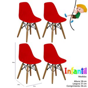 Kit 4 Cadeiras Eames Infantil Base Madeira Sem Braço Vermelho