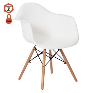 Cadeira Eames Base Madeira Com Braço Branco